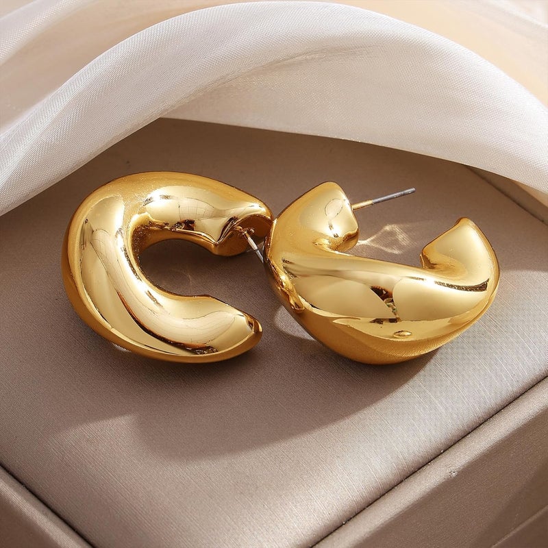 IFKM 24 Pairs Gold Hoop Earrings Set for Women Hypoallergenic Chunky Chain Twisted Open Hoops Dangle Earring Packs for Birthday Party Christmas Fashion Jewelry Gift - Image 4